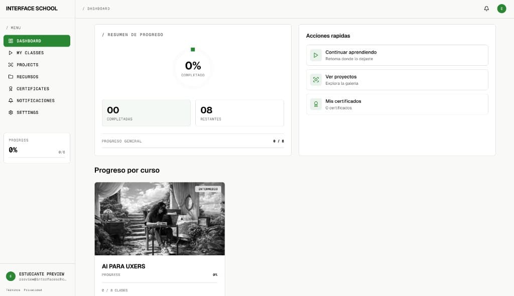 Dashboard Interface School · grabaciones